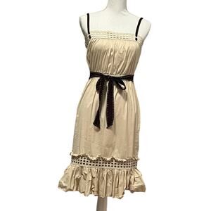BCBGMaxAzria Mini Dress Womens 4 Tan Ruffle Belt Eyelet Cowgirl Boho Western